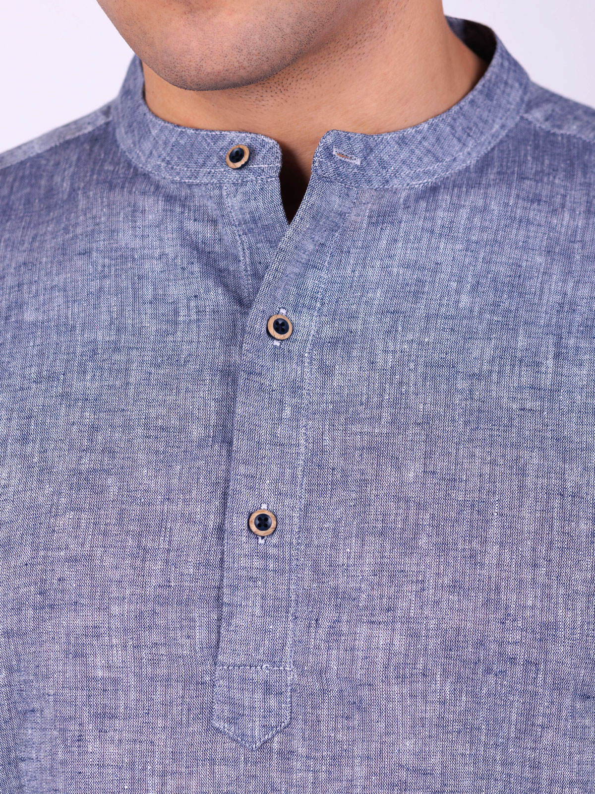 Men's Linen Shirt in Grey-Blue Melange