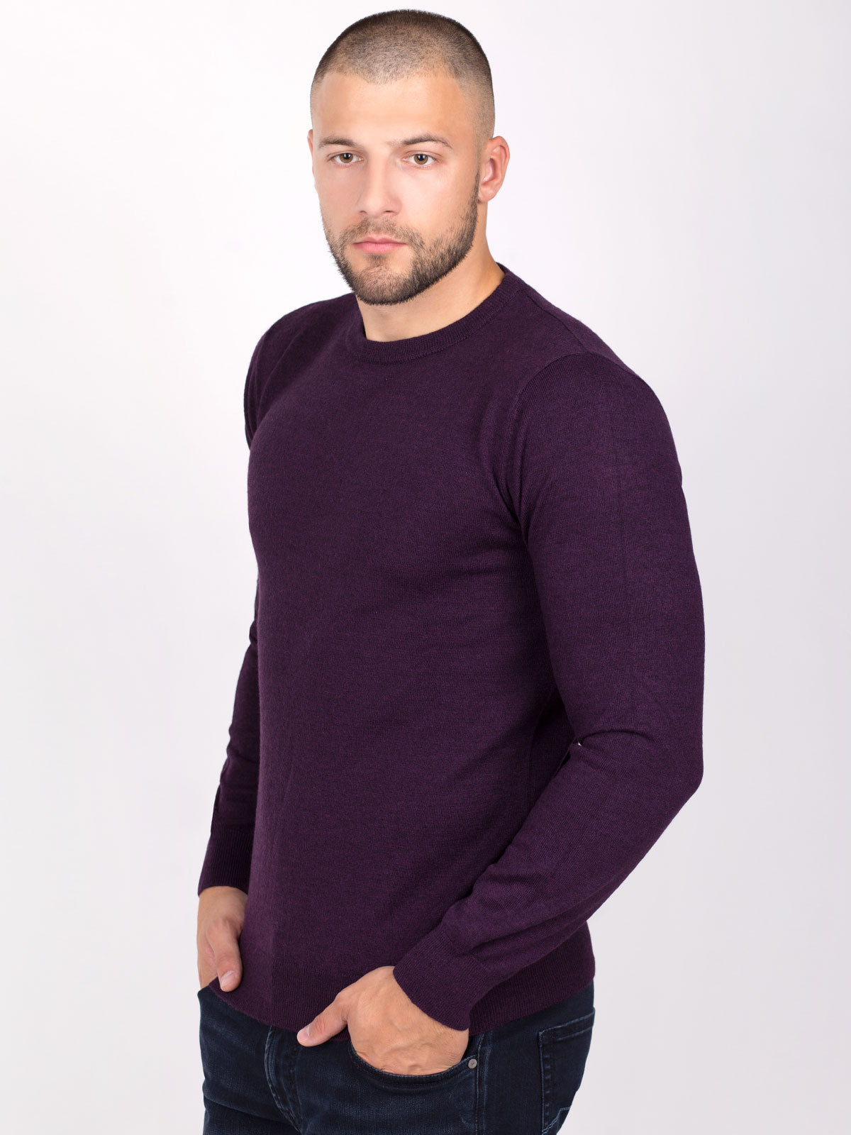 Men's Fine-Knit Purple Jumper