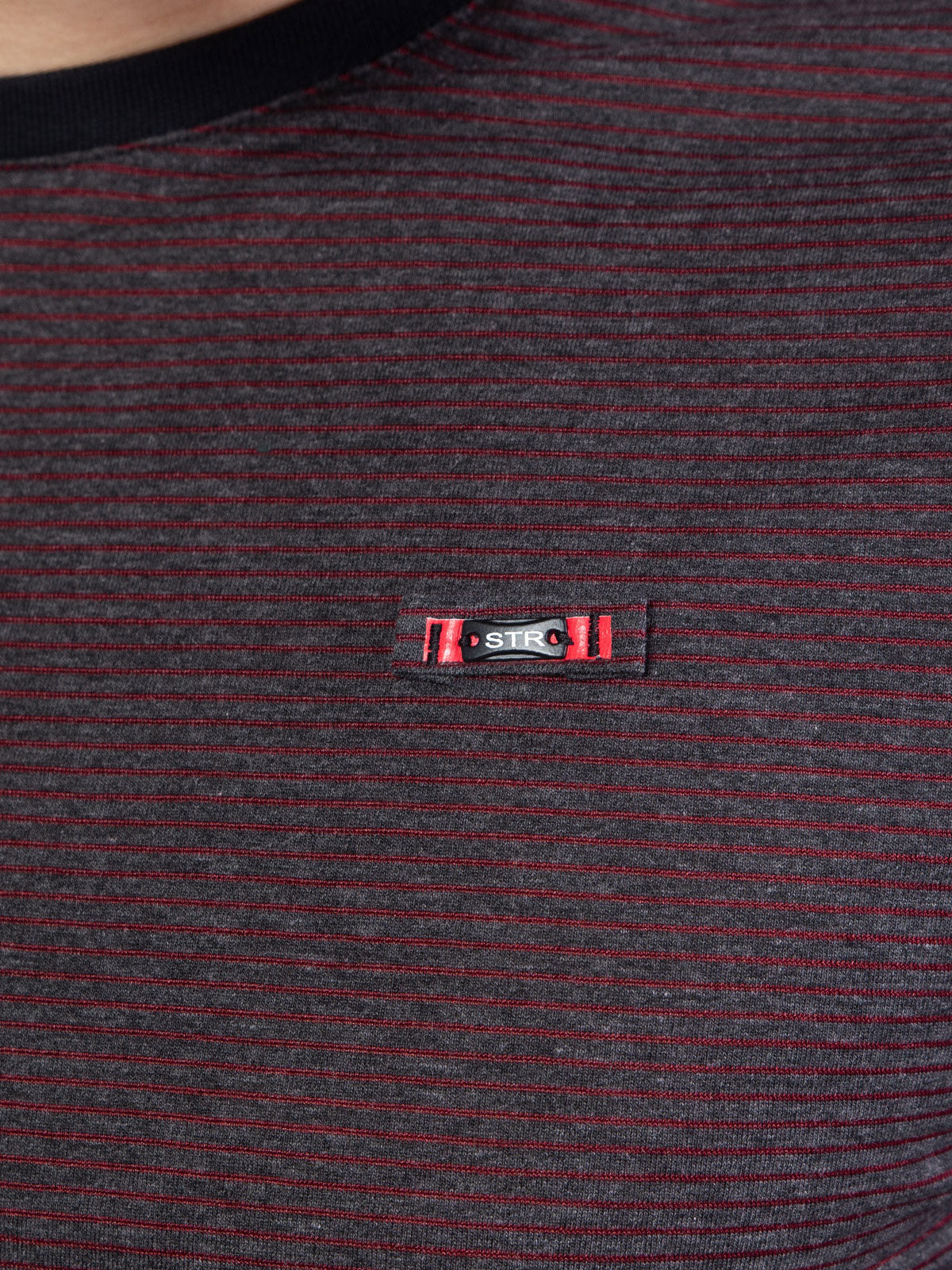 Black T-shirt with Burgundy Front Stripes