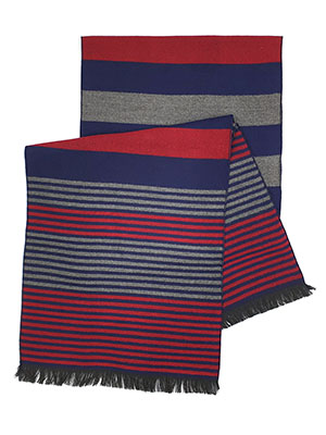 Blue striped scarf with fringe - 10334 - € 19.68