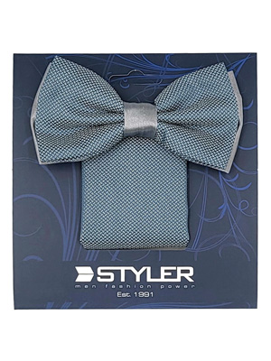 Bow tie and handkerchief in blue and gra - 10913 - € 21.37