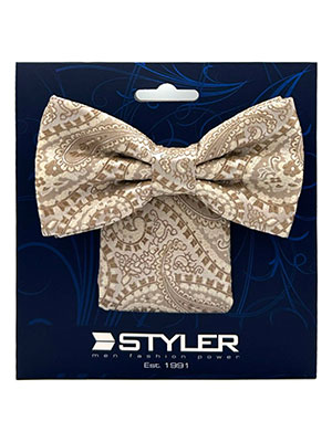 Bow tie and handkerchief with beige orna - 10918 - € 21.37