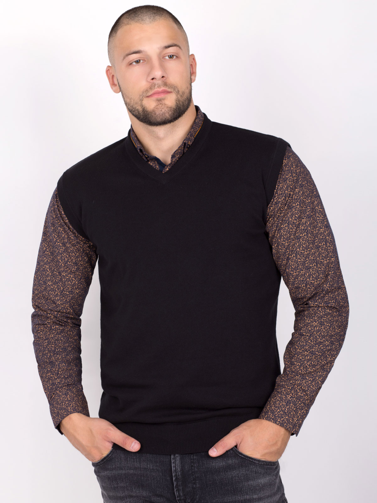 Black sleeveless sweater 14078 -clothing for men online-STYLER