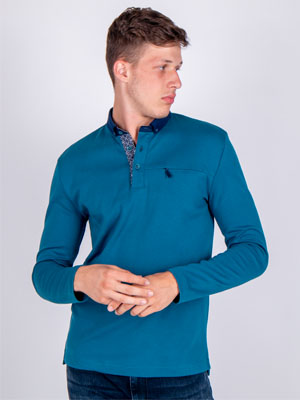Petrol blouse with knitted collar - 18239 € 16.31 img2
