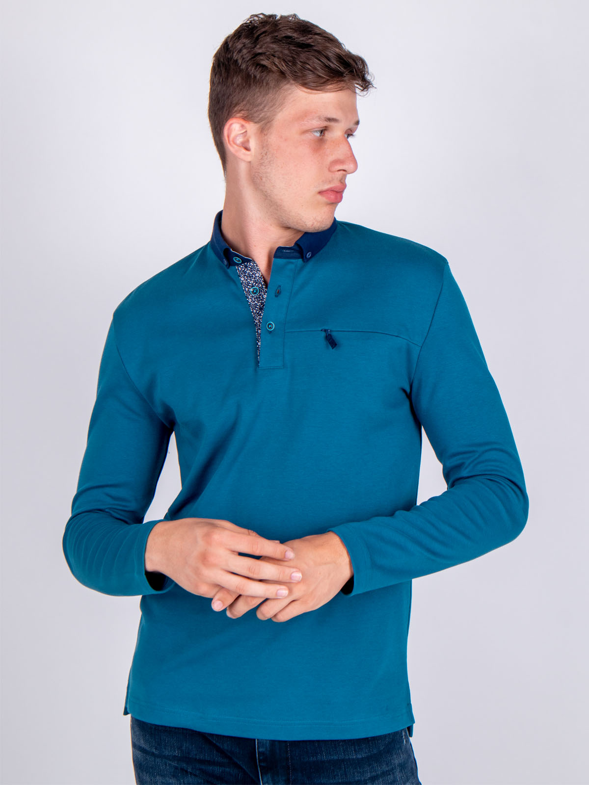 Petrol blouse with knitted collar - 18239 € 16.31 img2