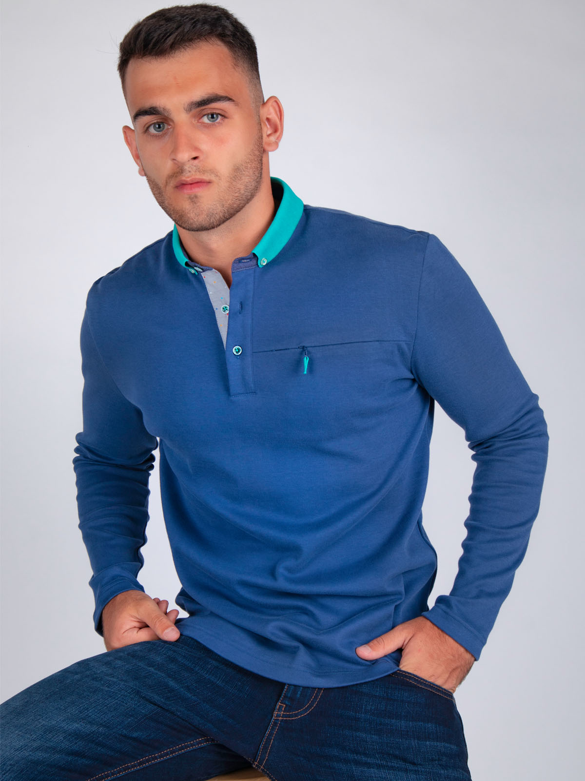 Denim blouse with knitted collar - 18240 € 16.31 img1