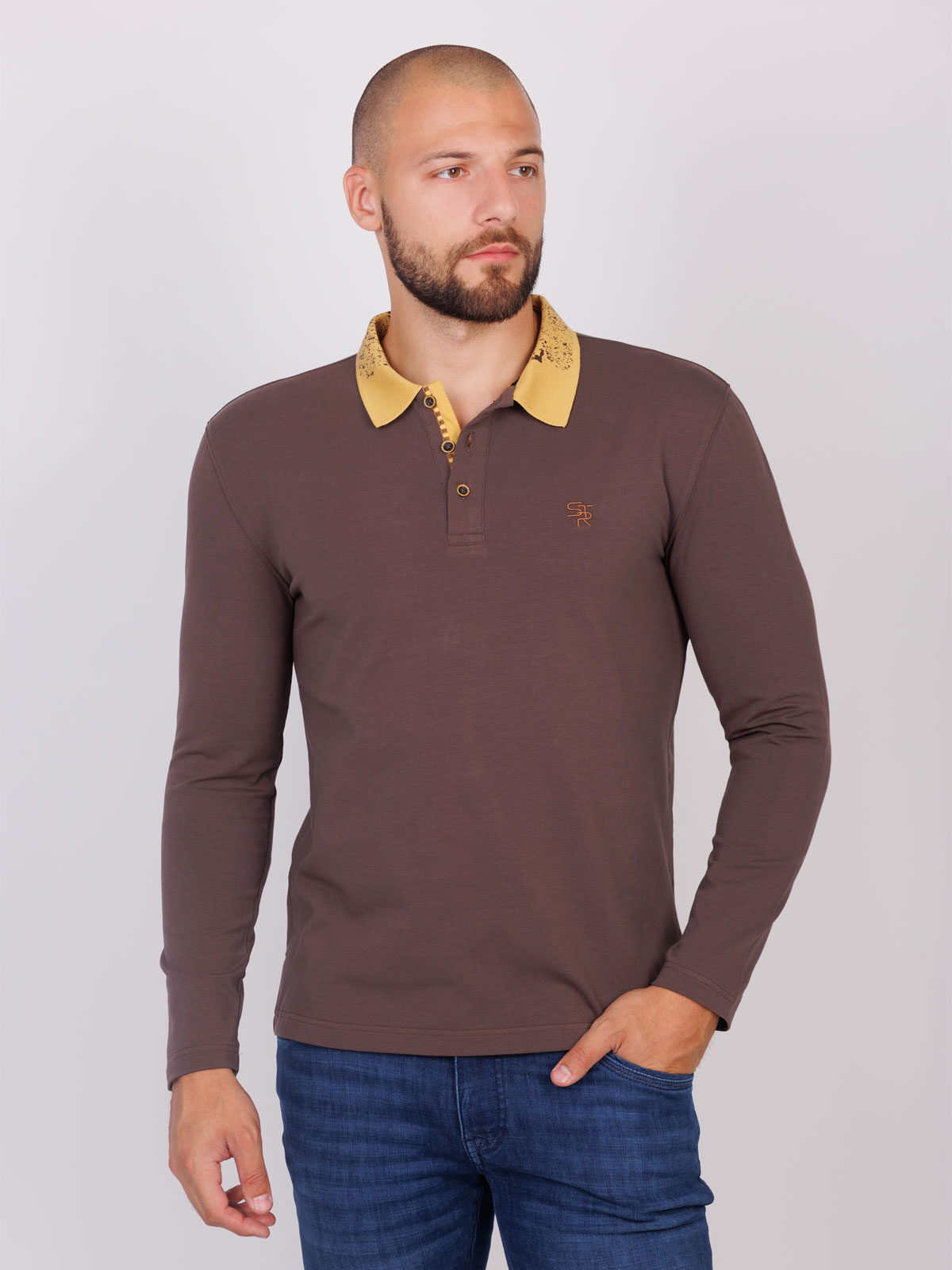 Bluză maro cu guler cu efect - 18259 € 38.81 img1