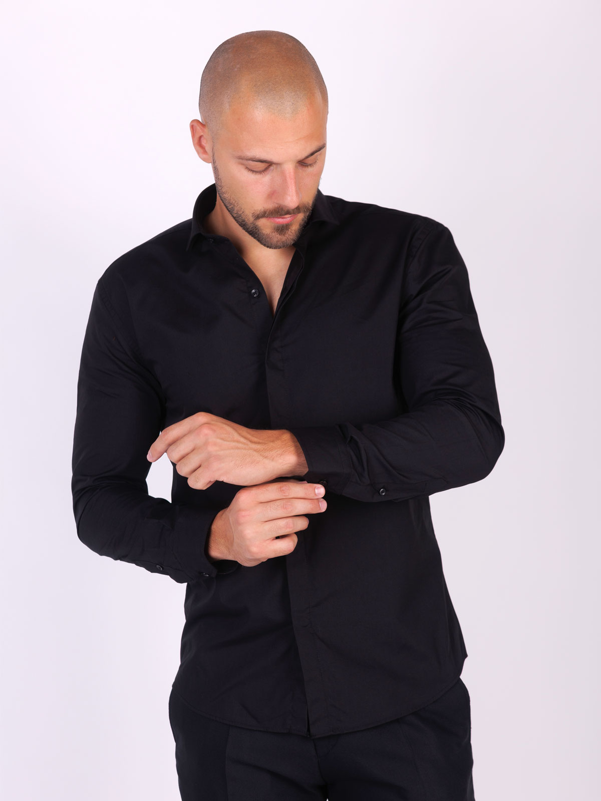 Satin cotton shirt in black - 21281 € 40.49 img3