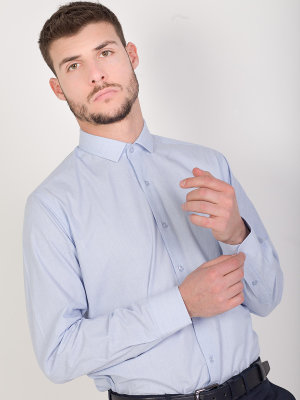 Διακριτικό μπλε πουκάμισο με ρίγες-21428-€ 21.93