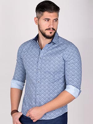  πουκάμισο σε μπλε μελανζ φιγούρες  - 21443 - € 21.93
