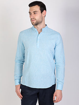 Μπλε πουκάμισο από λινό και βαμβάκι - 21448 - € 24.75