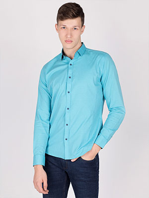 Turquoise shirt with small figures-21457-€ 30.93