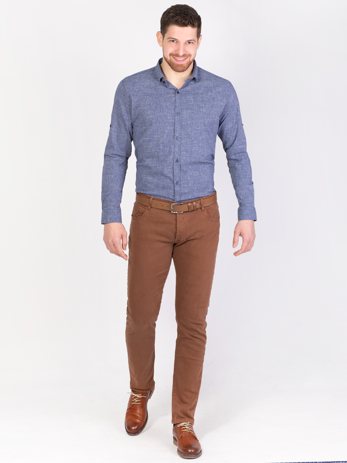Handloom Cotton Brown Half Sleeve Casual Shirt with Navy Blue Pajama Pants  - Chamomile Home