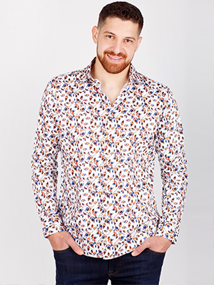 Fitted shirt with a print of colored lea - 21498 - € 32.62