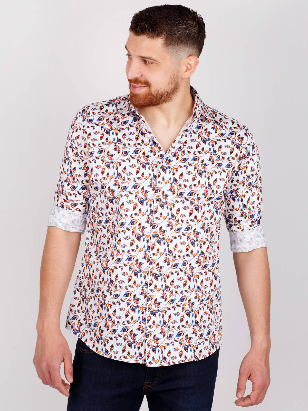 Fitted shirt with a print of colored lea - 21498 € 32.62 img3
