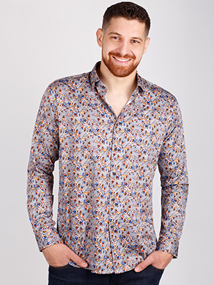 Shirt in gray with a print of colored le - 21499 - € 38.81