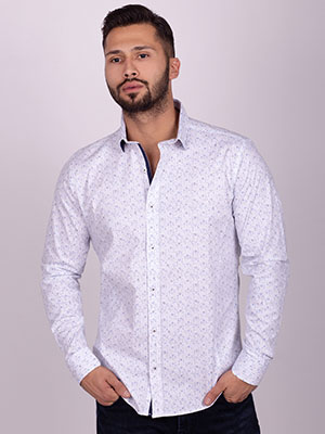 Λευκό πουκάμισο με στάμπα από μπλε φιγού - 21515 - € 43.87