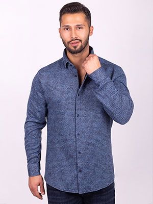 Shirt in blue melange check-21522-€ 38.81