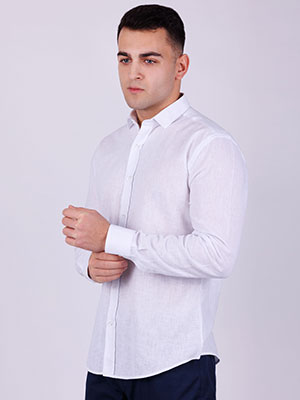 Λευκό λινό και βαμβακερό πουκάμισο - 21527 - € 49.49
