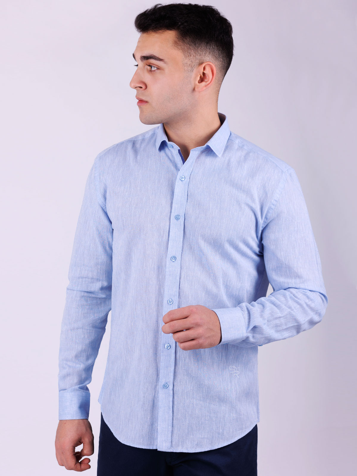 Λινό και βαμβακερό πουκάμισο σε γαλάζιο - 21528 € 49.49 img3