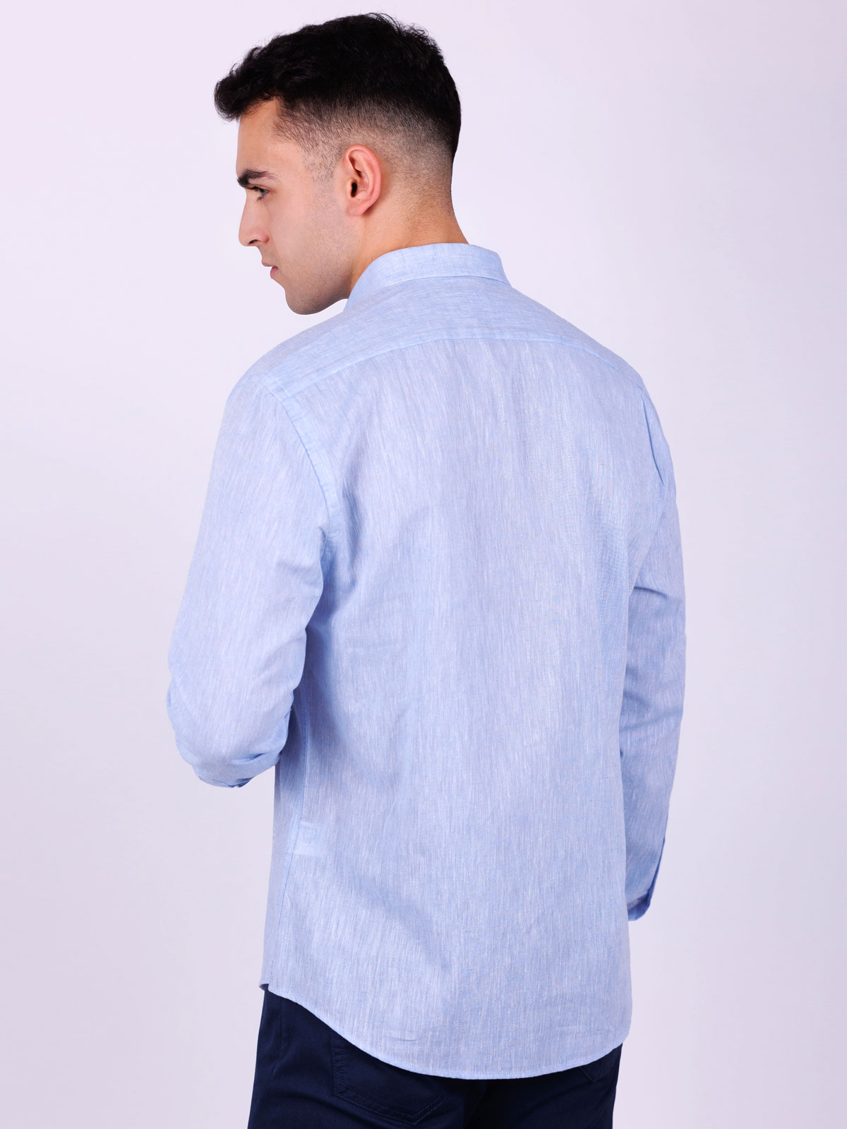 Λινό και βαμβακερό πουκάμισο σε γαλάζιο - 21528 € 49.49 img4