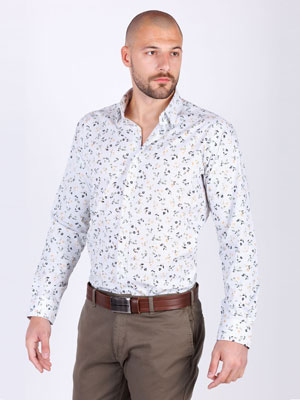 Mens shirt in white with printed leaves - 21547 - € 43.87