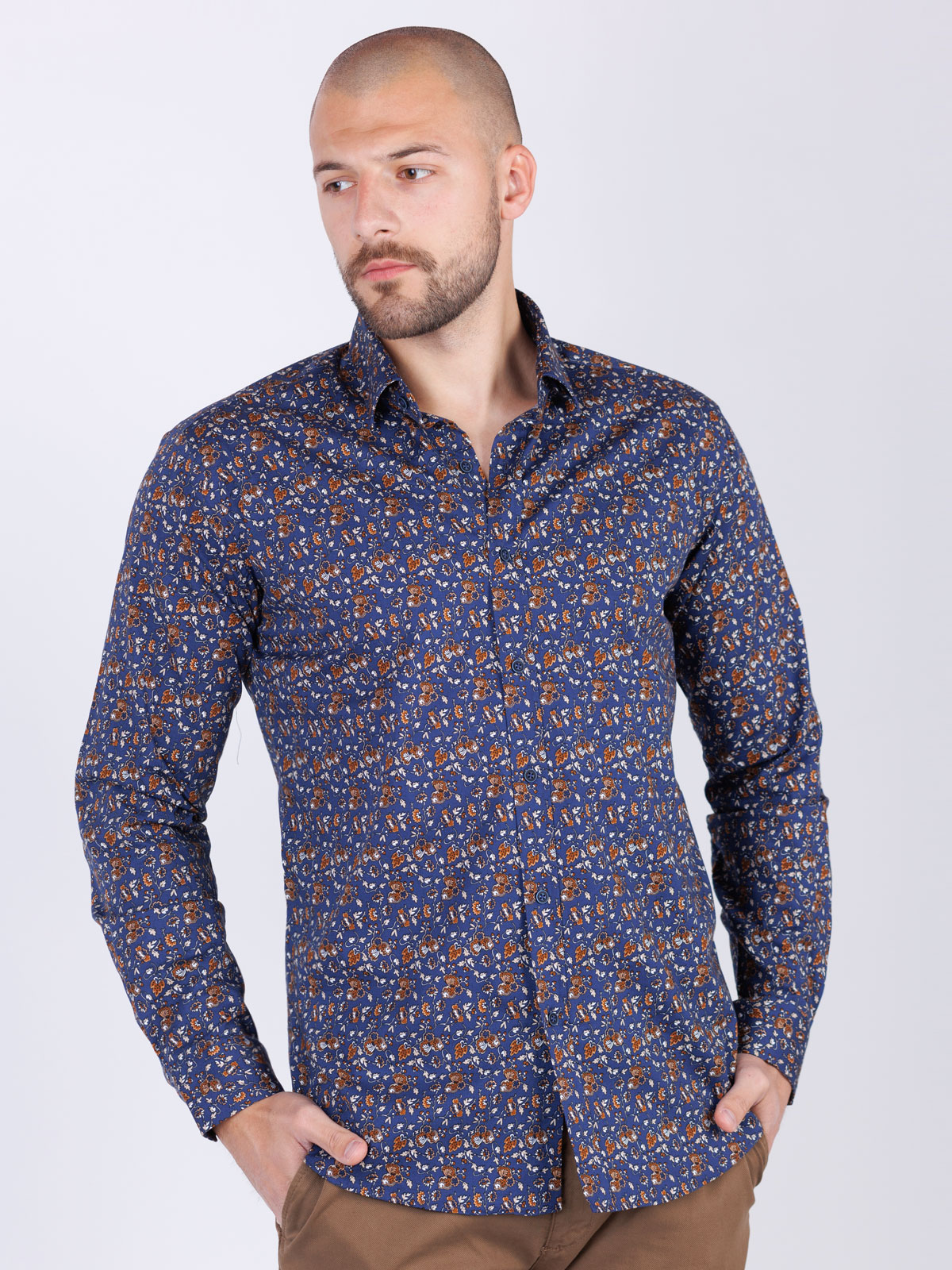 Shirt in dark blue with leaves - 21548 € 43.87 img4