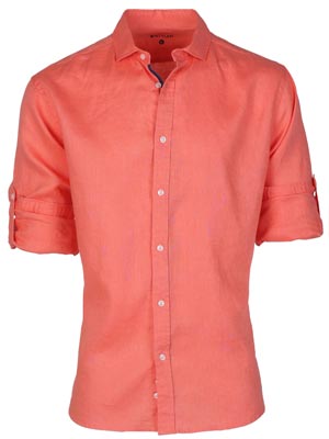 Λινό πουκάμισο σε κοραλί χρώμα-21593-€ 55.12