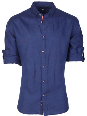Navy blue linen shirt-21598-€ 55.12
