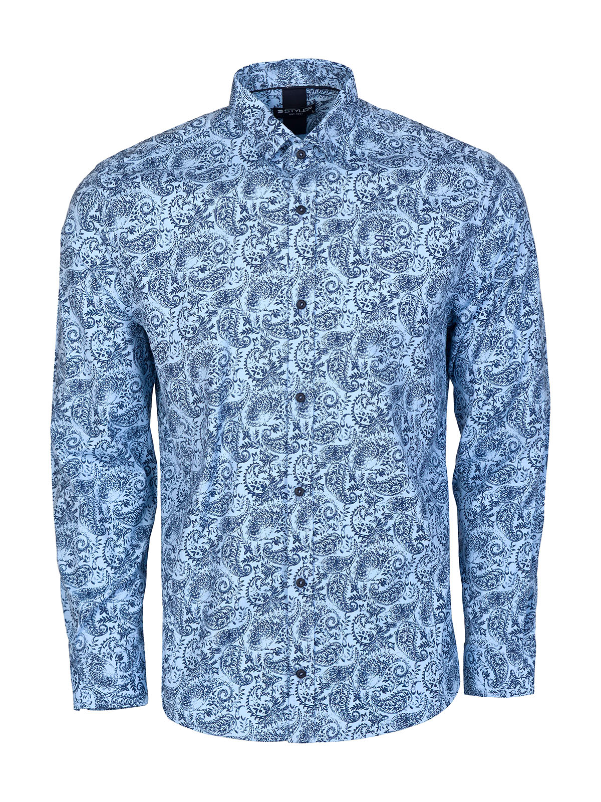 Ανδρικό γαλάζιο πουκάμισο με μοτίβο pais - 21708 47.00 € img1