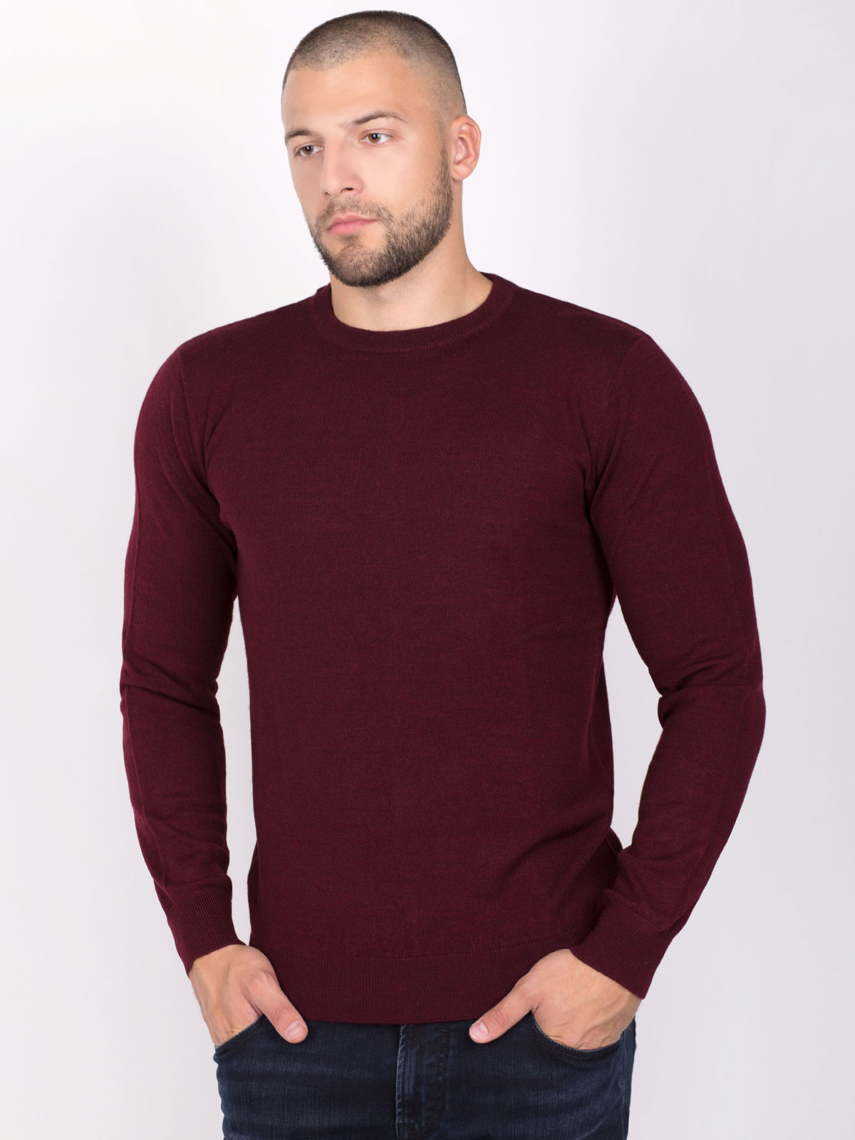 Hoop van Medaille Religieus Merino wool burgundy sweater 33088 -clothing for men online-STYLER