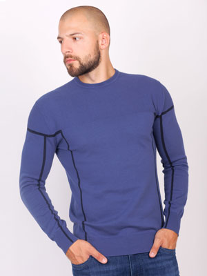 Μπλούζα σε μπλε χρώμα με μαύρες ρίγες - 35282 - € 34.87
