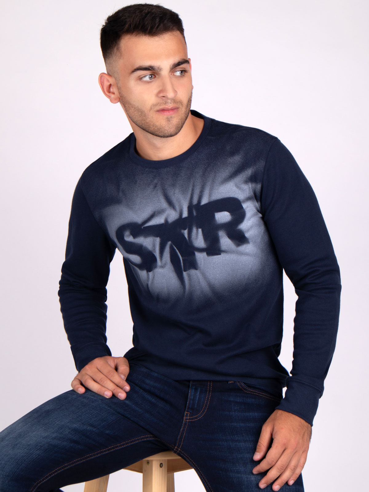 Dark blue blouse with spectacular spray 42307 -clothing for men  online-STYLER