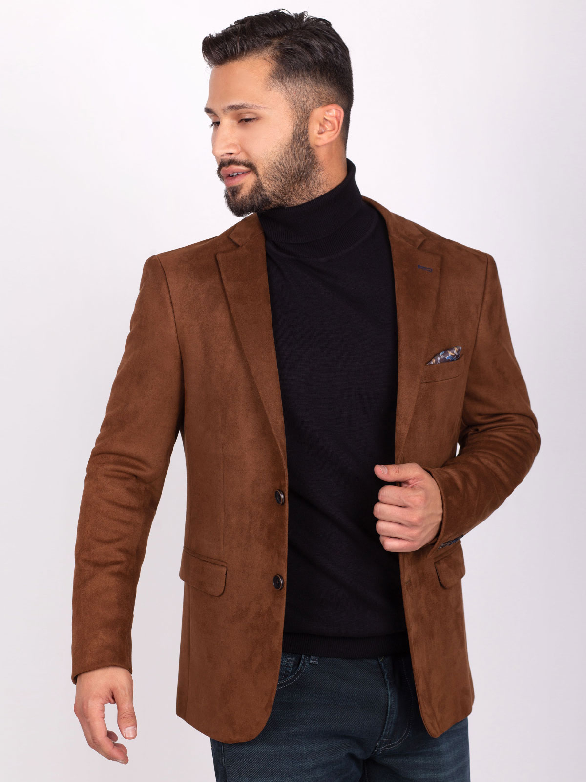 Jachetă croită din piele intoarsa maro - 61084 € 72.55 img3