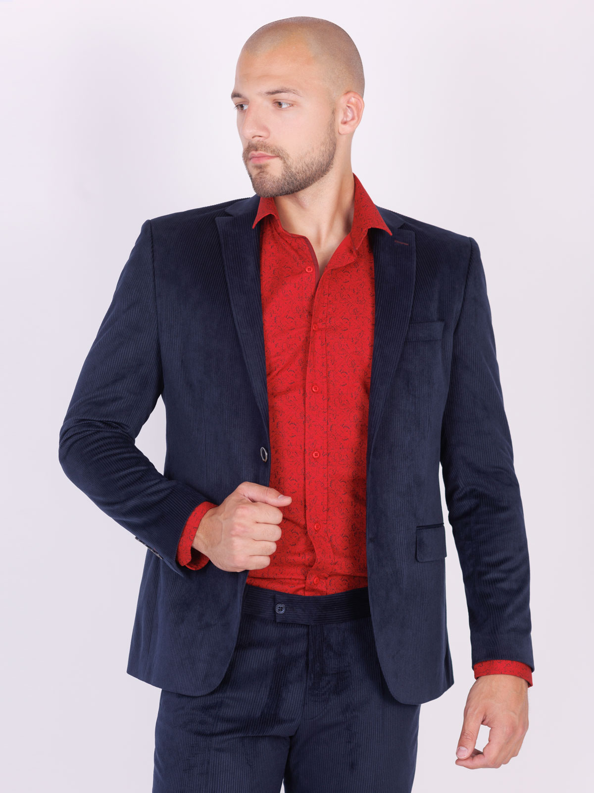 Blazer bărbătesc albastru închis cu dung - 61101 € 51.18 img1