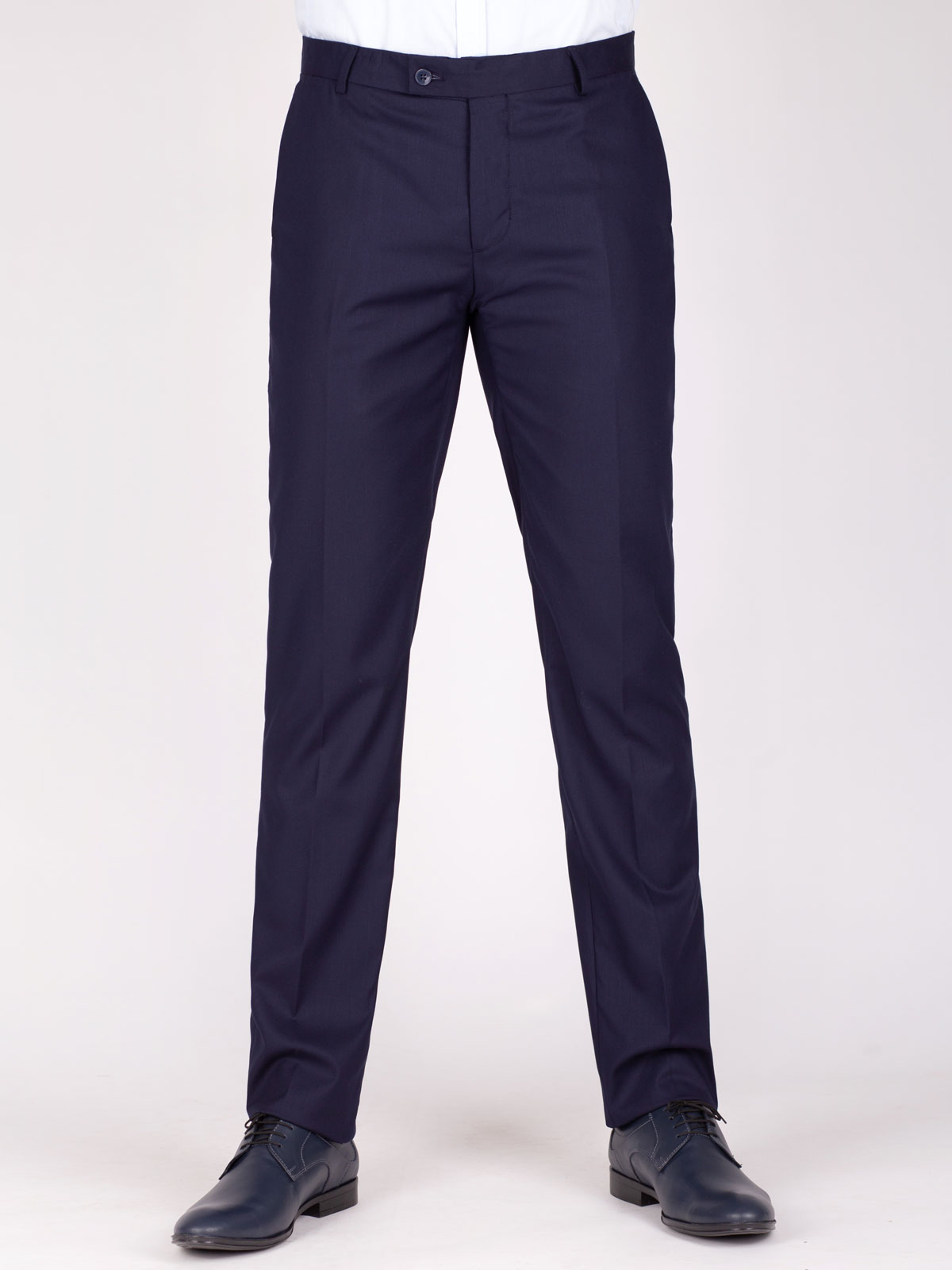 Navy Blue Solid Italian Fit Cotton Blend Formal Trousers For Men – TAD