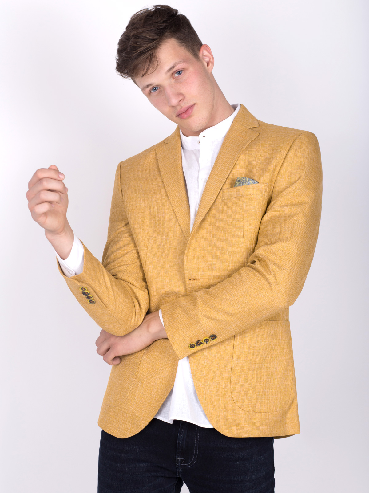 bar het winkelcentrum Gewaad yellow linen and cotton jacket 64092 -clothing for men online-STYLER