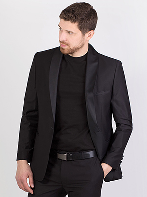 Μαύρο κομψό μπουφάν με σατέν μαντήλι γι - 64109 - € 111.92