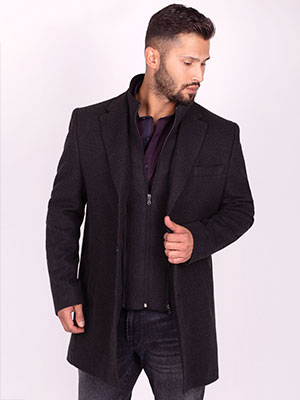 Παλτό γιακά μαύρο σάλι γραφίτη - 65110 - € 156.35