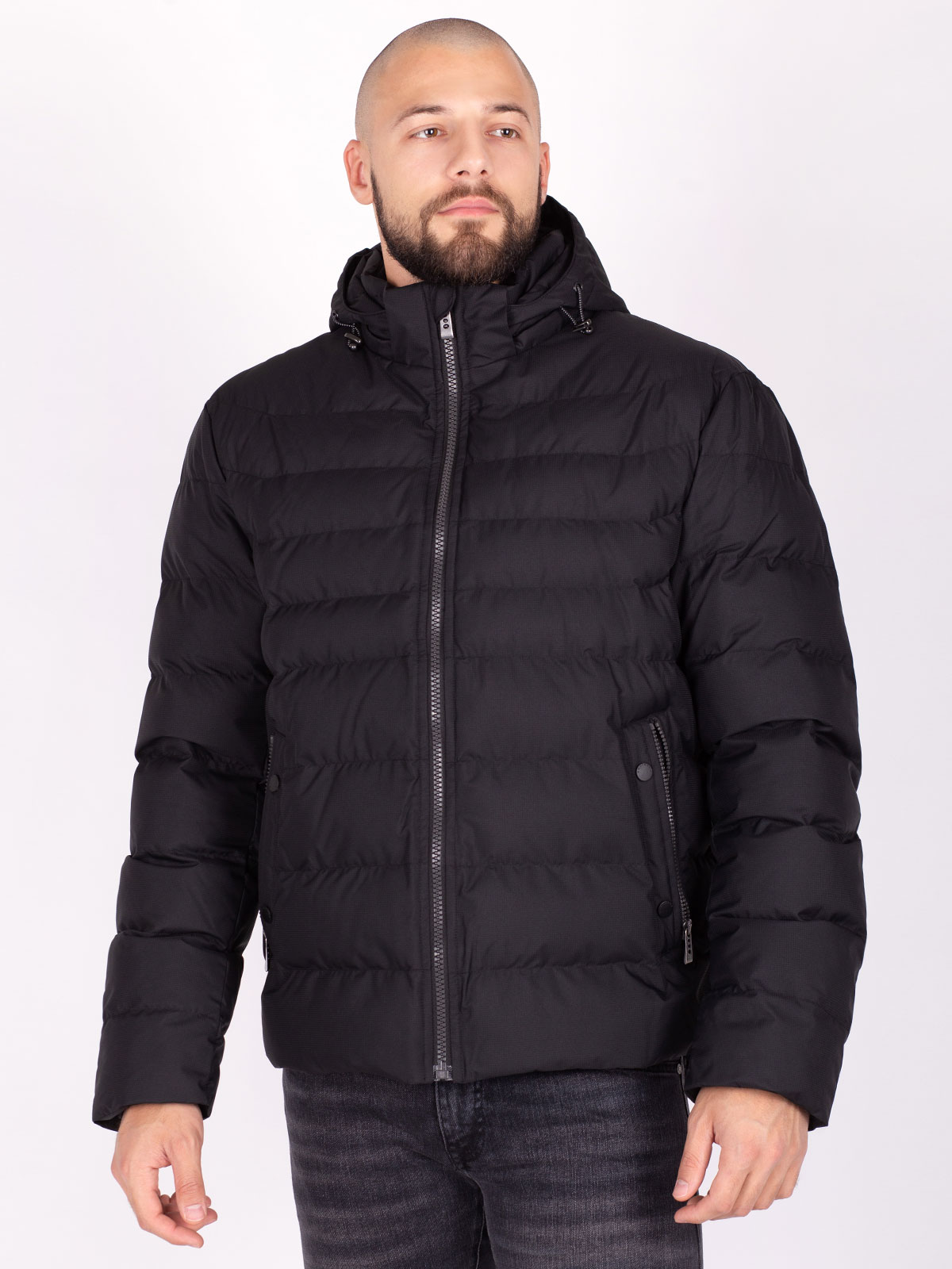 Jachetă neagră cu glugă cu buzunar dublu - 65114 € 132.73 img2