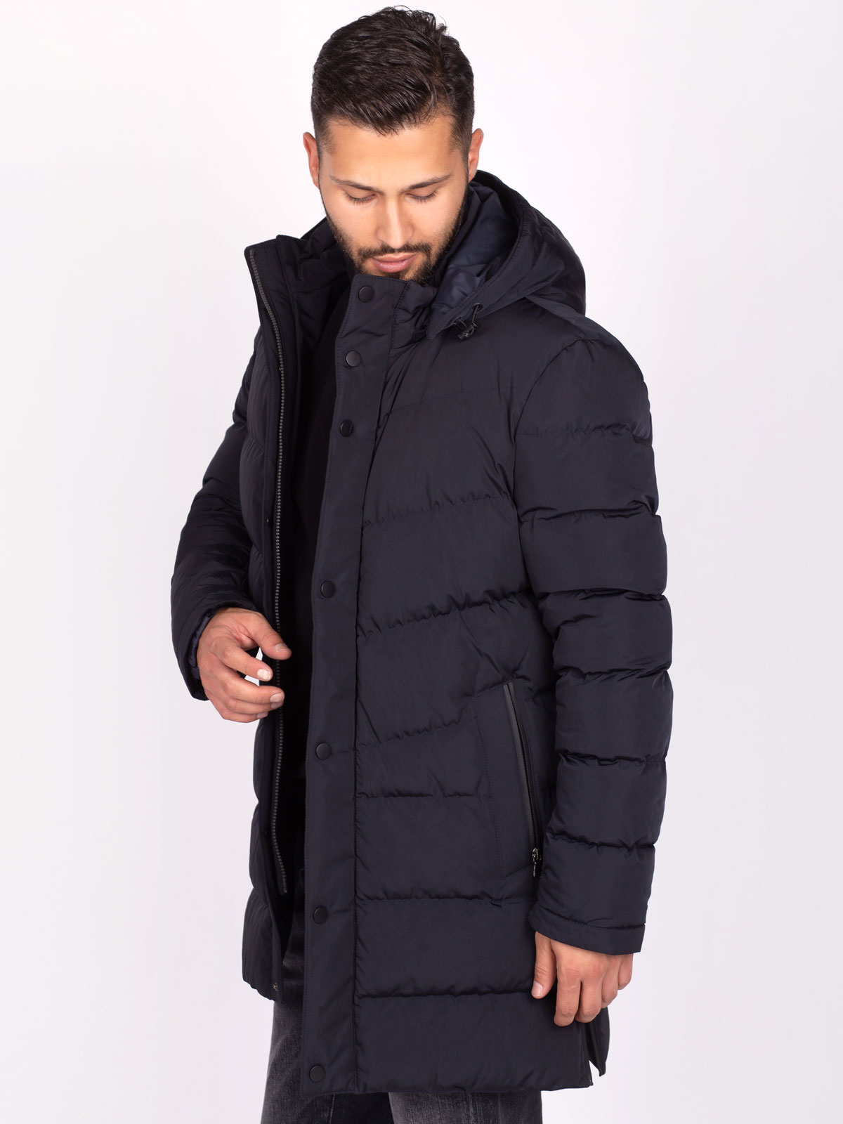 Navy blue long jacket with hood - 65119 € 171.54 img3