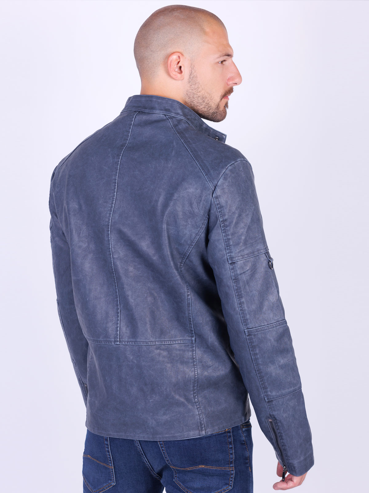 Leather jacket blue melange - 65126 € 65.80 img2