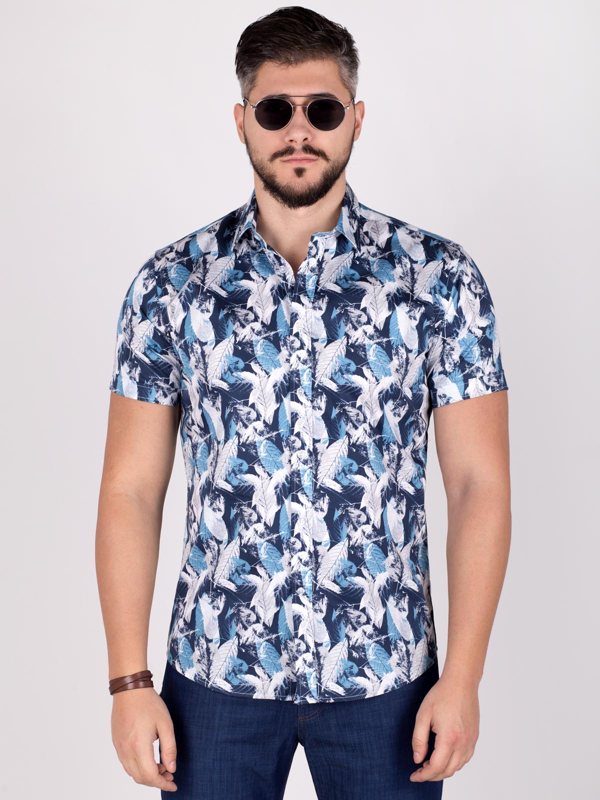 Shirt in white with blue leaf print - 80198 € 16.31 img2