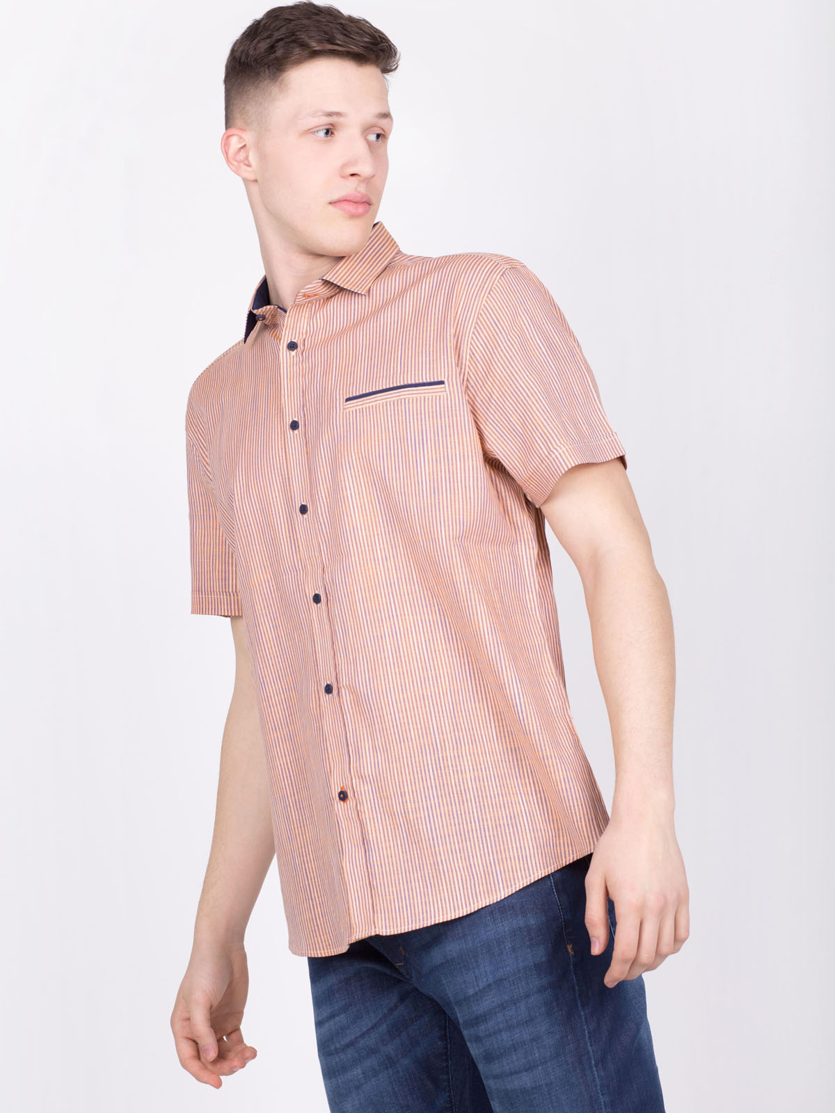 Shirt with linen in orange on blue stri - 80211 € 21.93 img2