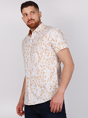 Λευκό πουκάμισο με φλοράλ στάμπα σε μουσ - 80219 - € 21.93