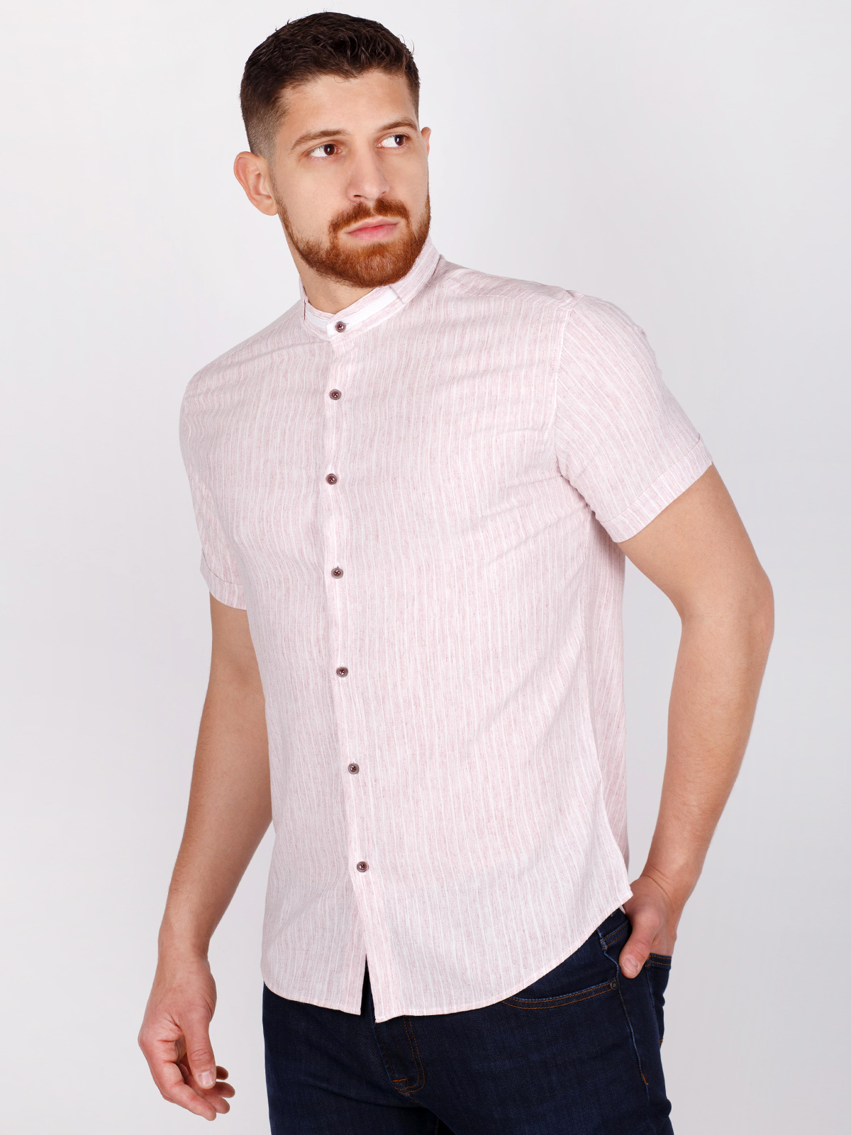 Απαλό ροζ και λευκό ριγέ πουκάμισο - 80223 € 16.31 img2