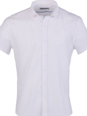 Λευκό λινό και βαμβακερό πουκάμισο - 80227 - € 43.87