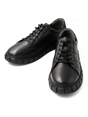 Μαύρα αθλητικά δερμάτινα παπούτσια-81097-€ 51.74