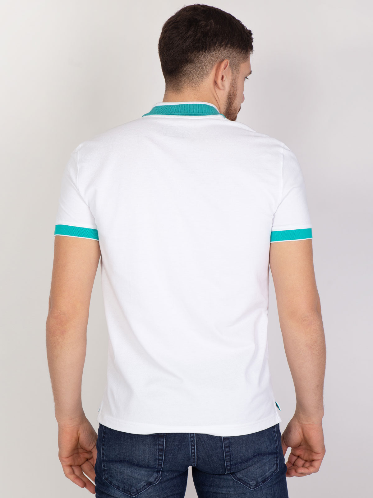 Short sleeve blouse in white and turquoi - 93395 € 24.75 img3