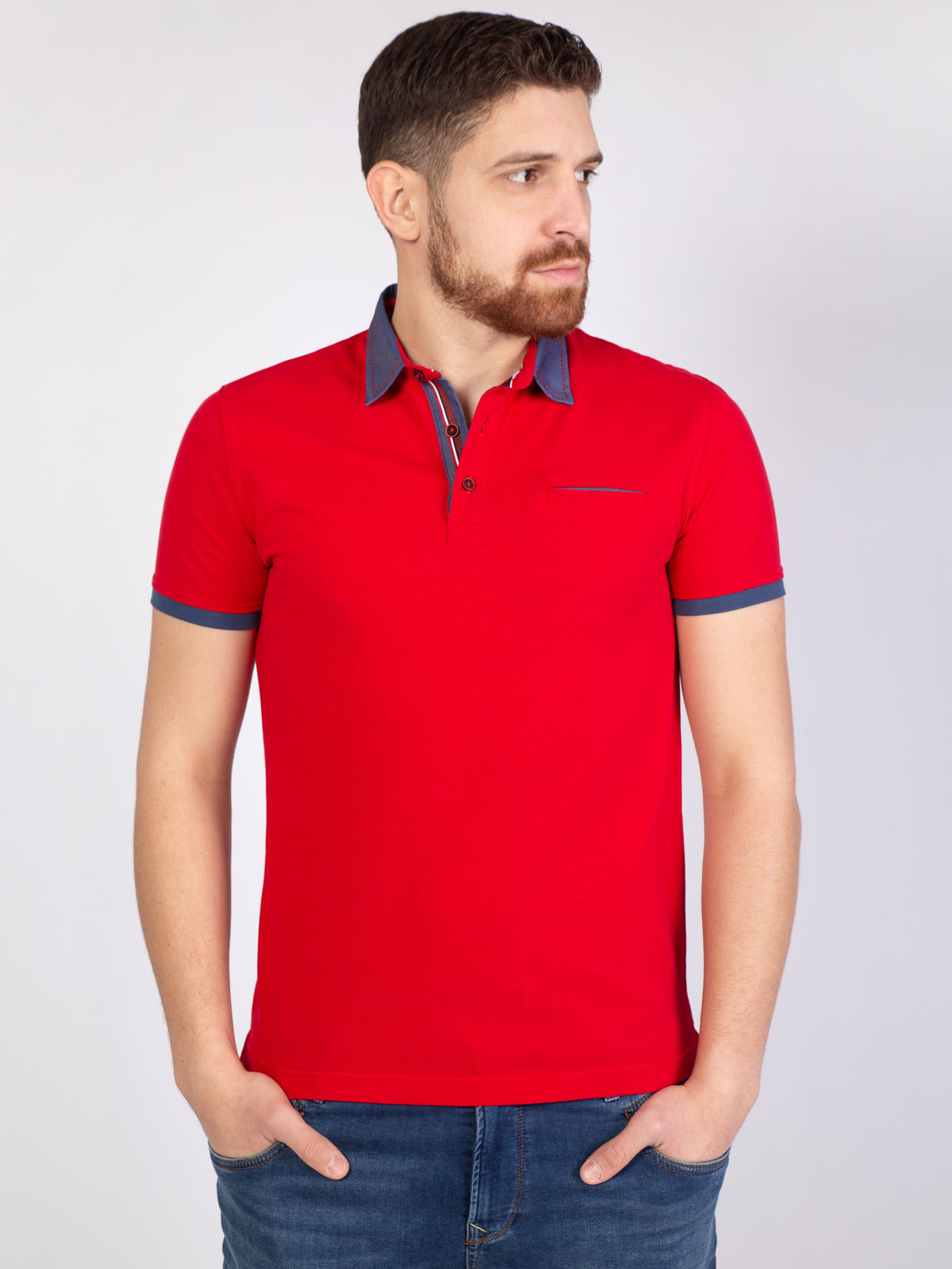  bluză roșie cu guler din denim  - 93402 € 25.87 img3